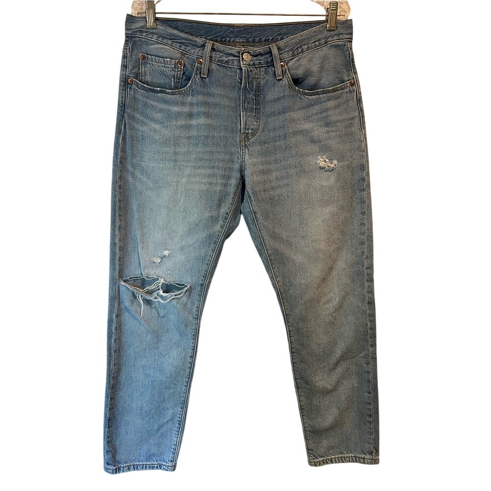 Levi’s 501 T Distressed Jeans Men’s W31 L28 Light Wash Tapered Denim - Picture 1 of 14